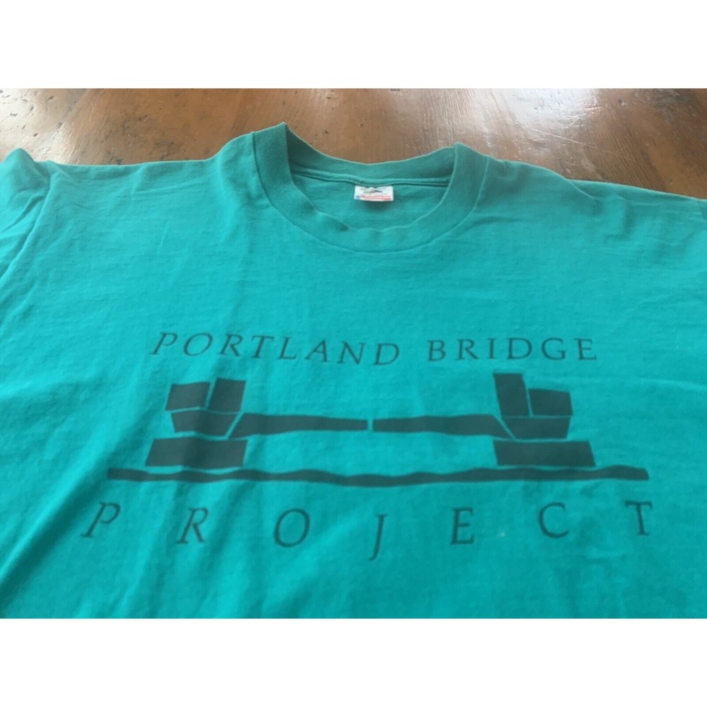 Vintage 1997 Casco Bay Bridge Portland Maine T Shirt Teal Green Sz XL